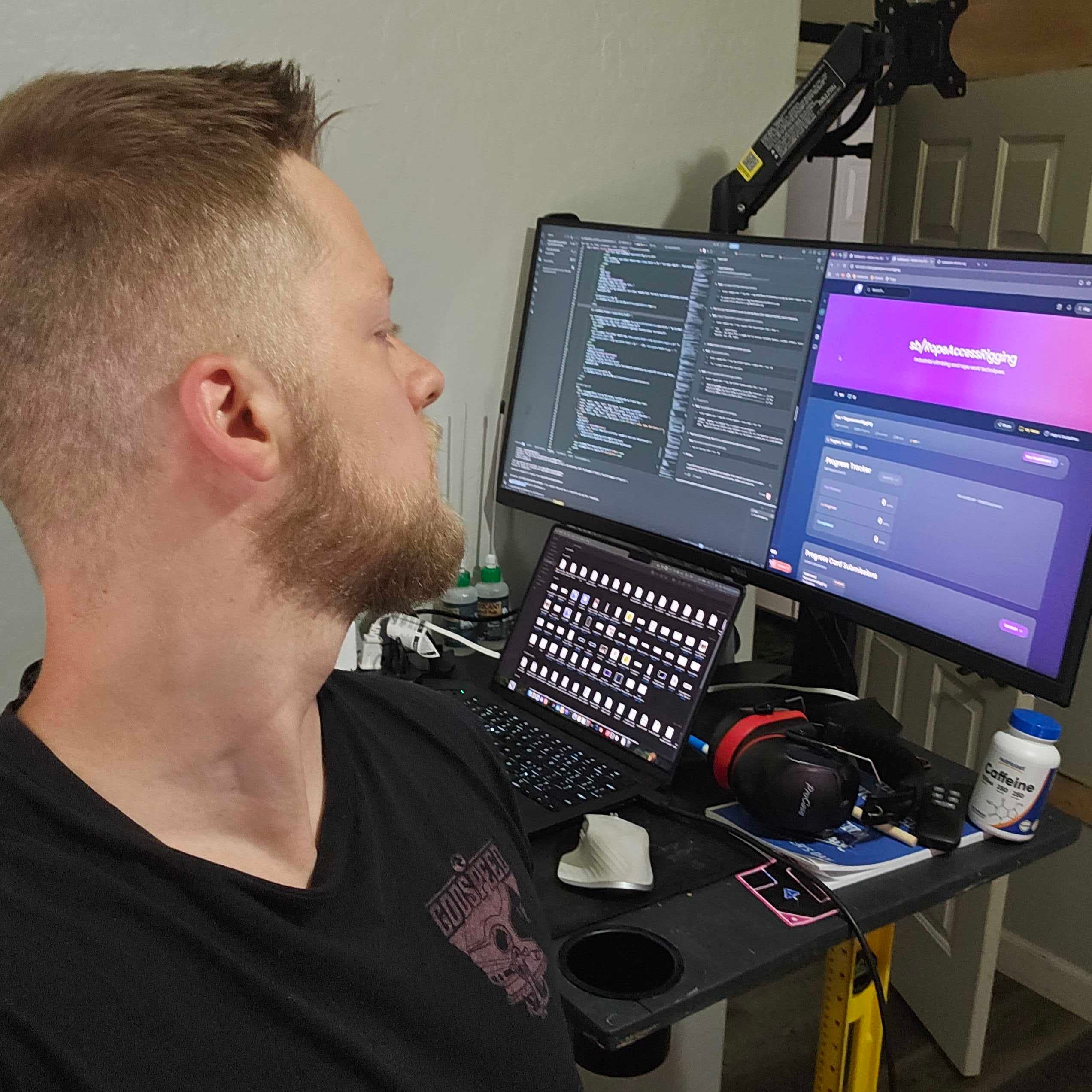 Riley, the person building Skillboards, glancing back